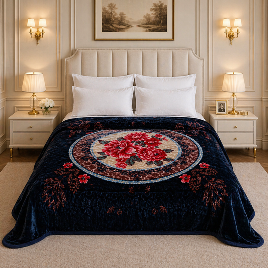 Nordic Grand Double Bed Blanket 2 Ply in Poly Bag - Navy Blue Colour