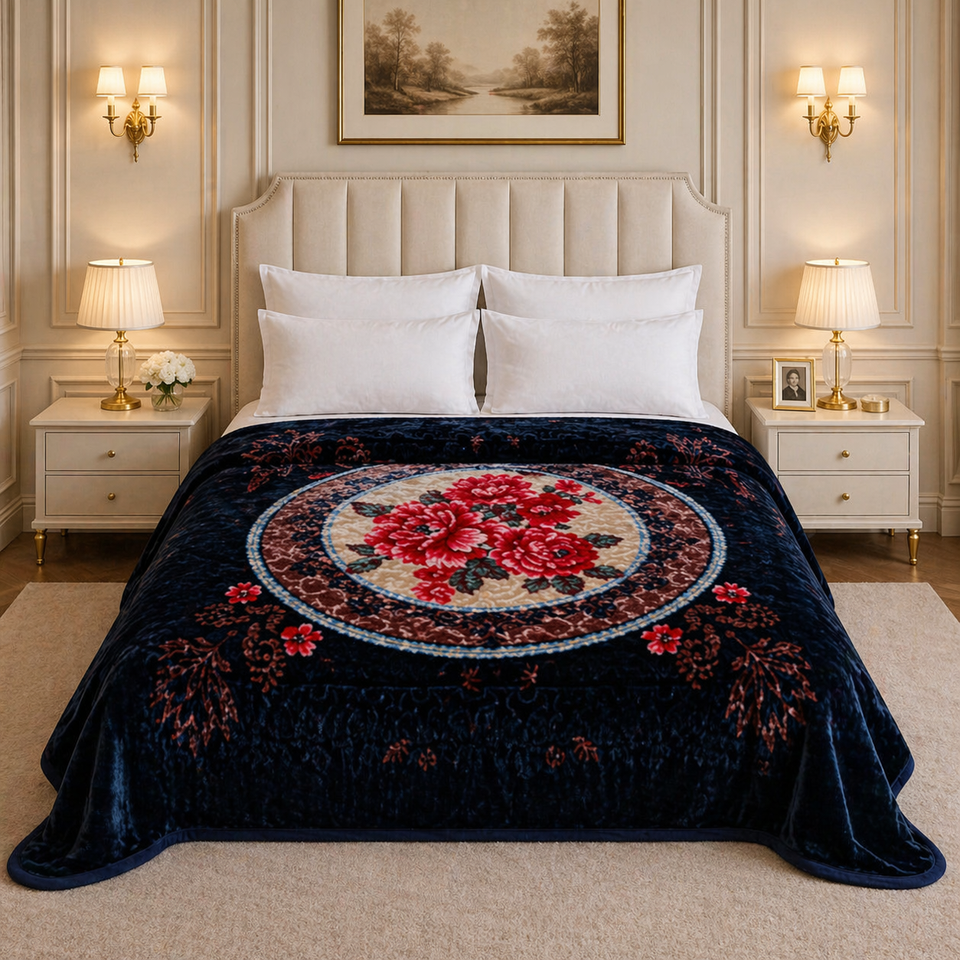 Nordic Grand Double Bed Blanket 2 Ply in Poly Bag - Navy Blue Colour