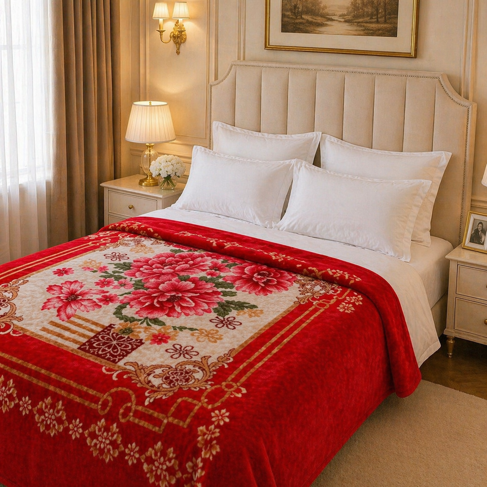 Nordic Grand Double Bed Blanket 2 Ply - Red Colour