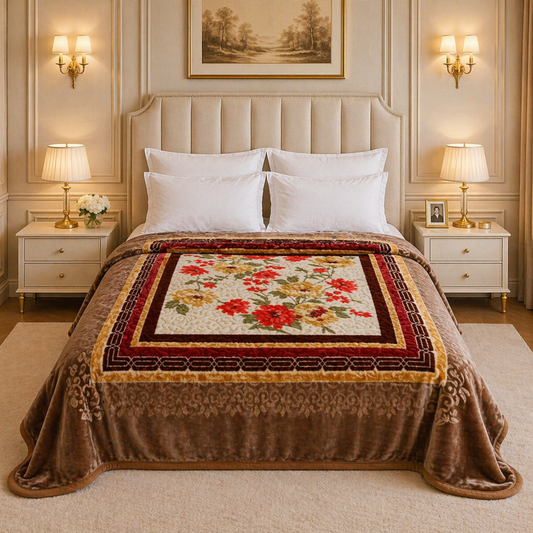 Nordic Grand Double Bed Blanket 2 Ply - Brown Colour