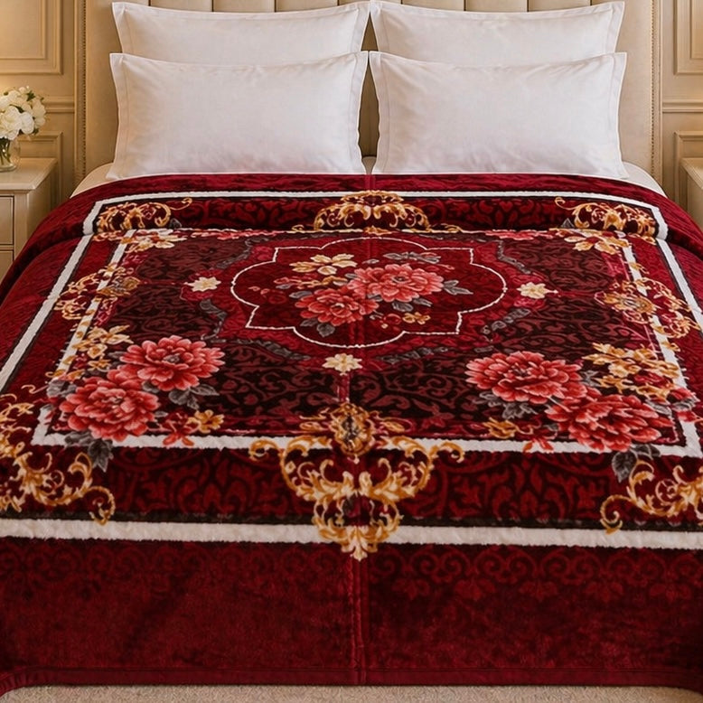 Nordic Grand Double Bed Blanket 2 Ply in Poly Bag - Maroon Colour