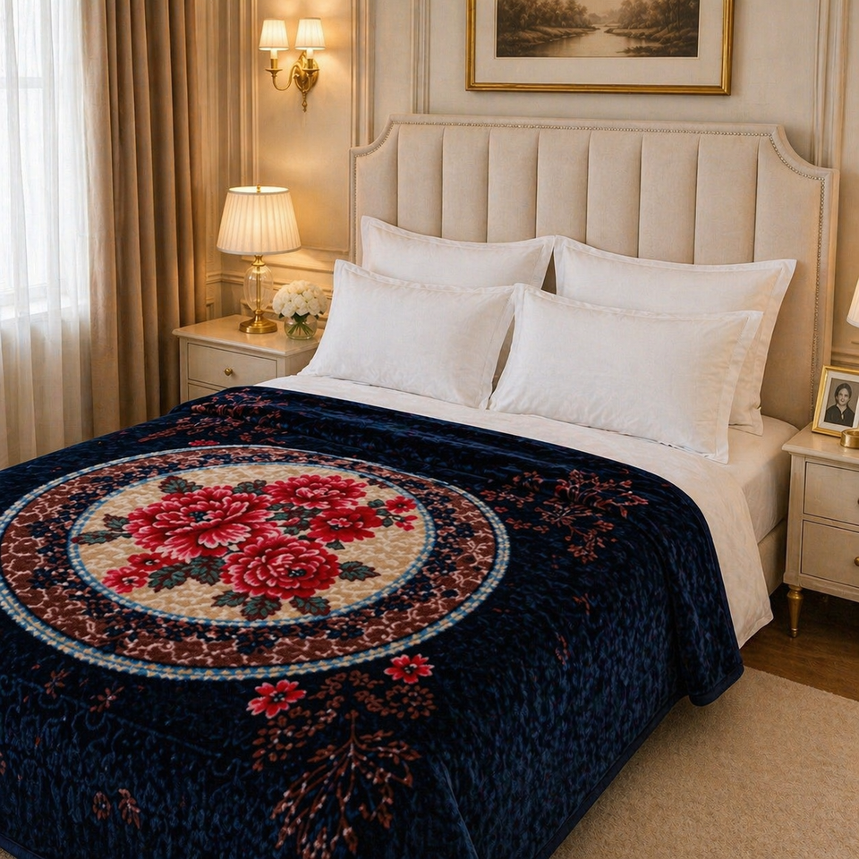 Nordic Grand Double Bed Blanket 2 Ply in Poly Bag - Navy Blue Colour