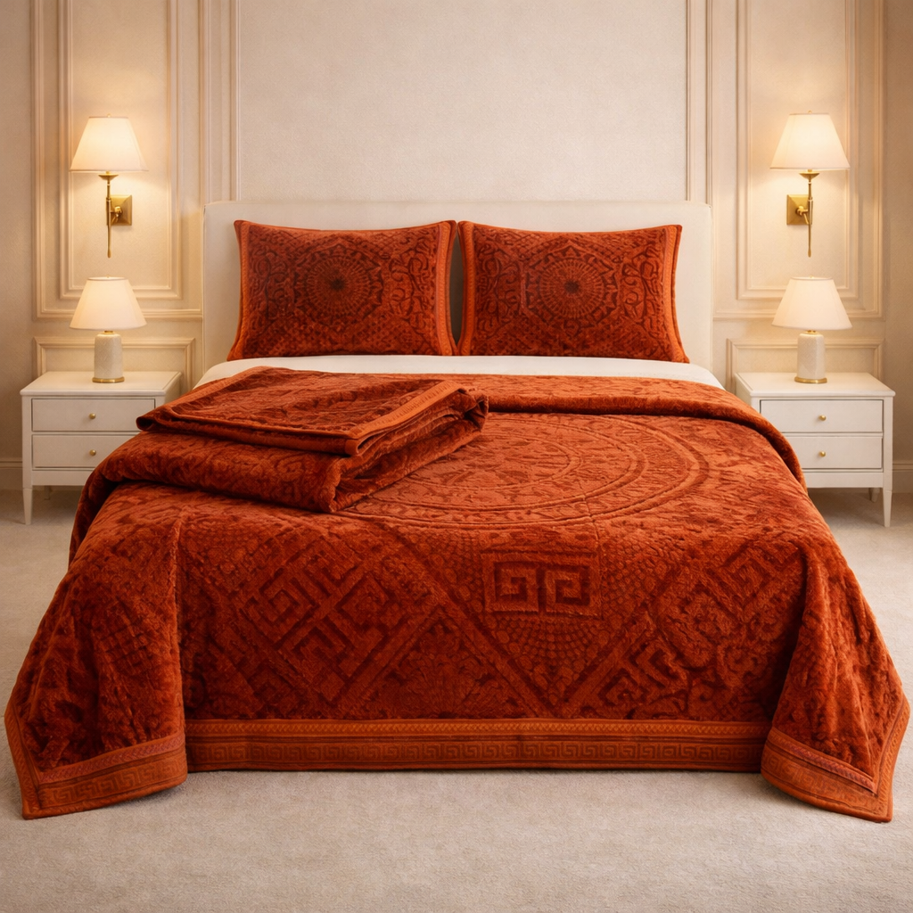 Principessa Cloud 4 Pcs Bed Spread Cloudy Set Box - Rust Red Colour