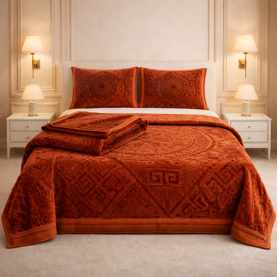 Principessa Cloud 4 Pcs Bed Spread Cloudy Set Box - Rust Red Colour