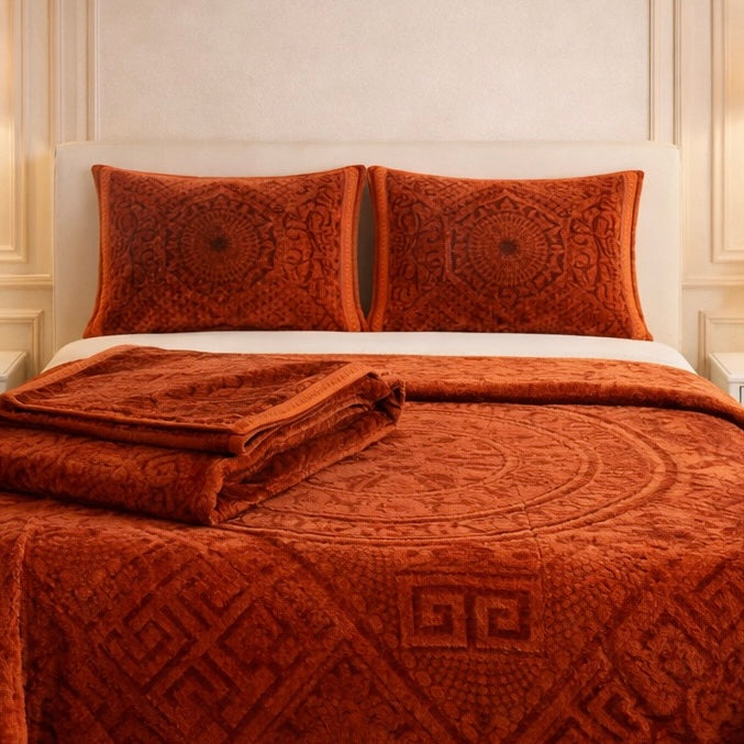Principessa Cloud 4 Pcs Bed Spread Cloudy Set Box - Rust Red Colour