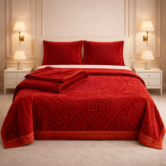 Principessa Cloud 4 Pcs Bed Spread Cloudy Set Box - Red colour