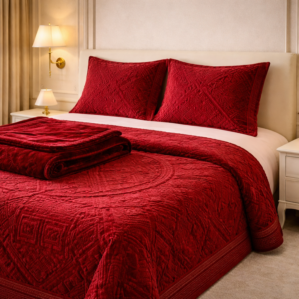 Principessa Cloud 4 Pcs Bed Spread Cloudy Set Box - Ruby Red Colour