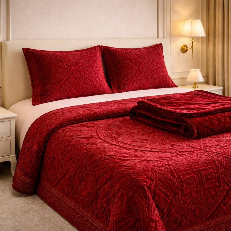 Principessa Cloud 4 Pcs Bed Spread Cloudy Set Box - Ruby Red Colour