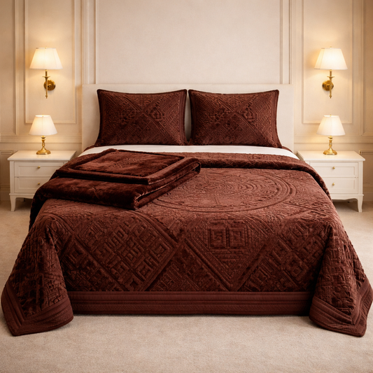 Principessa Cloud 4 Pcs Bed Spread Cloudy Set Box - Brown Colour