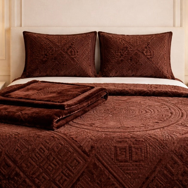 Principessa Cloud 4 Pcs Bed Spread Cloudy Set Box - Brown Colour