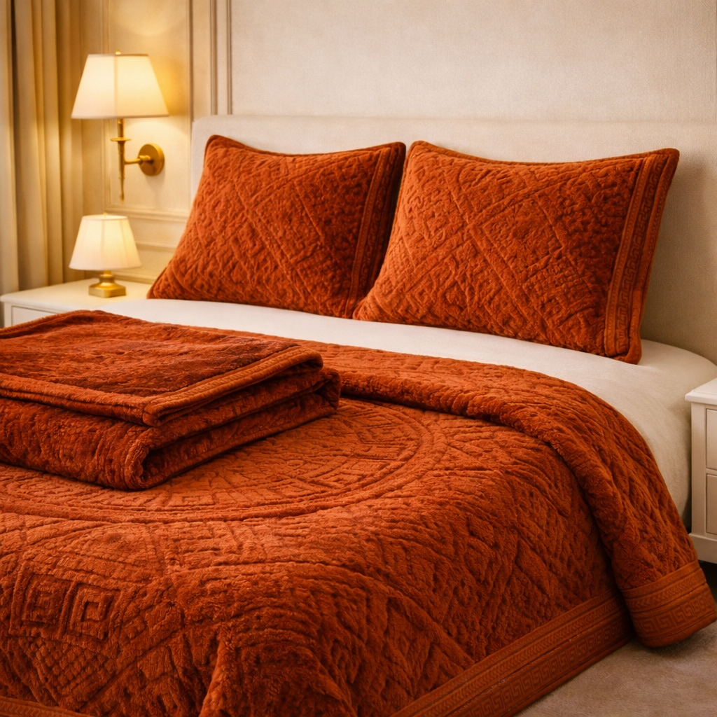 Principessa Cloud 4 Pcs Bed Spread Cloudy Set Box - Rust Red Colour