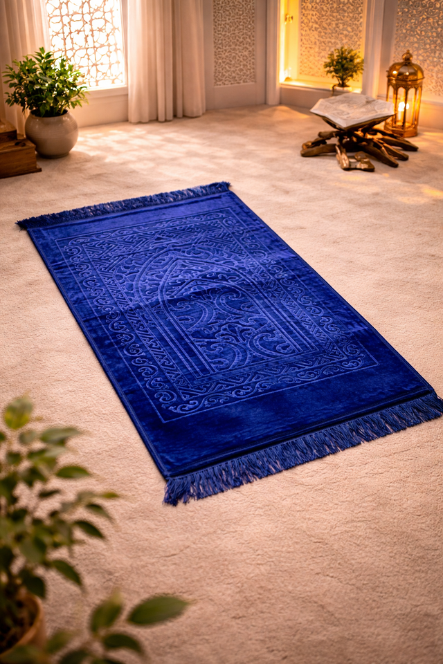 Qibla Noor Signature Solid Prayer Mate - Navy Blue Colour
