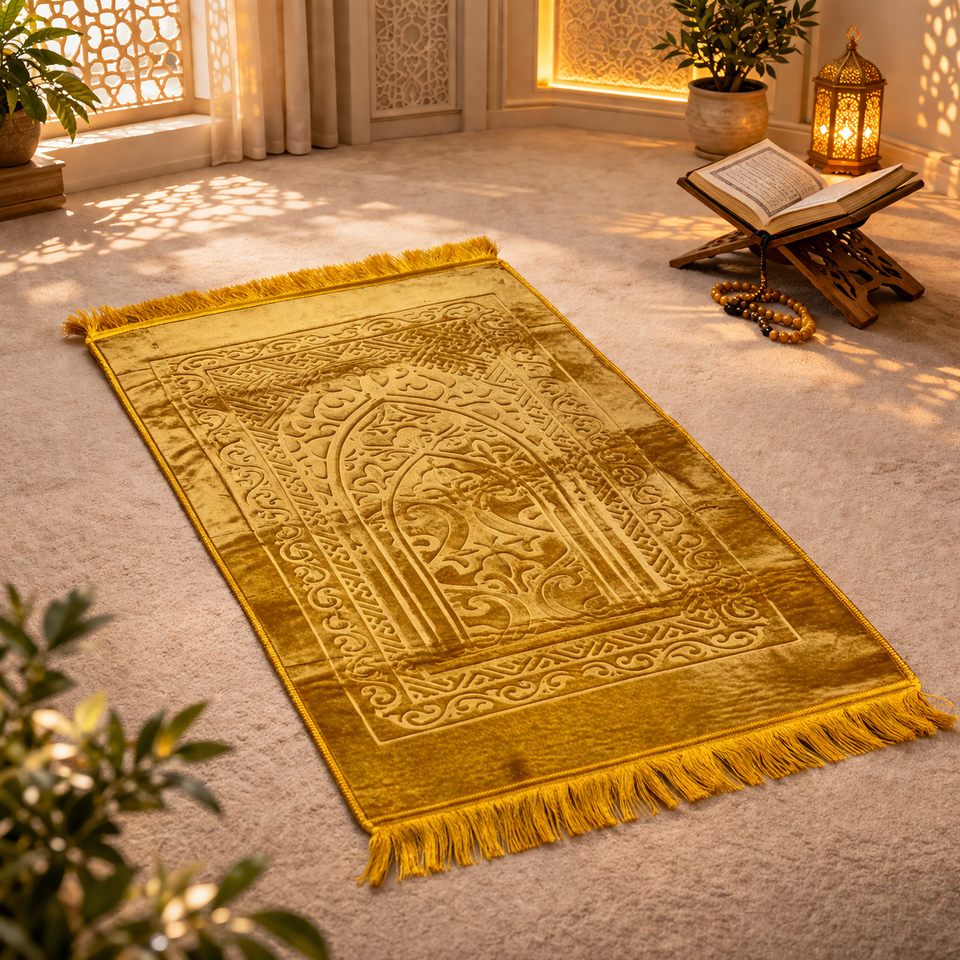 Qibla Noor Signature Solid Prayer Mate - Gold Colour