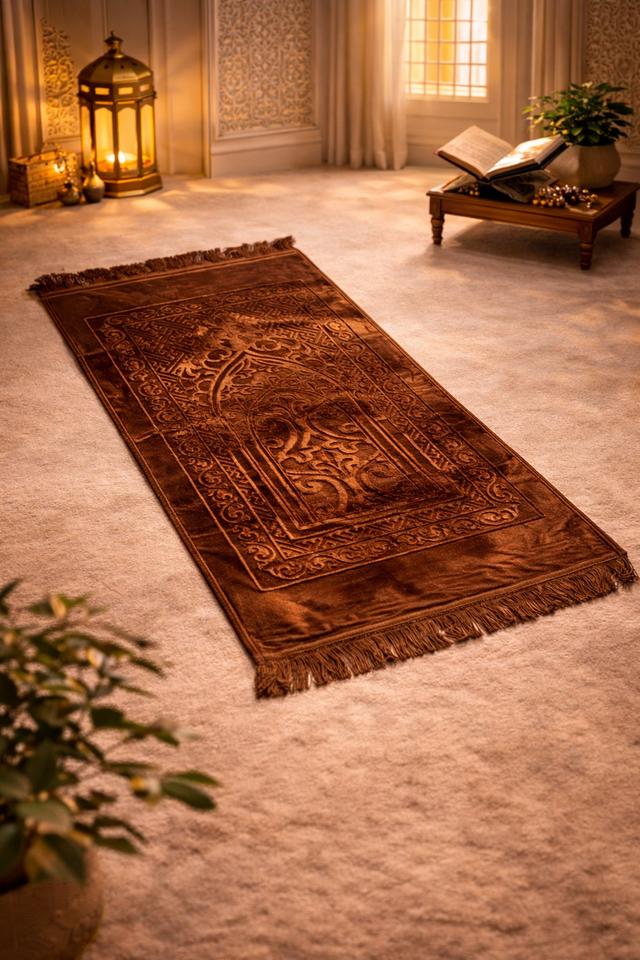 Qibla Noor Signature Solid Prayer Mate - Brown Colour