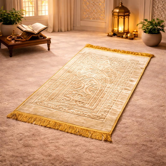 Qibla Noor Signature Solid Prayer Mate - Beige Colour 