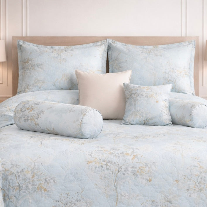 Moon Soft Luxe Series 8 Pcs Quilted Bed Spread Set Poly Bag - Soft Sky Blue Colour