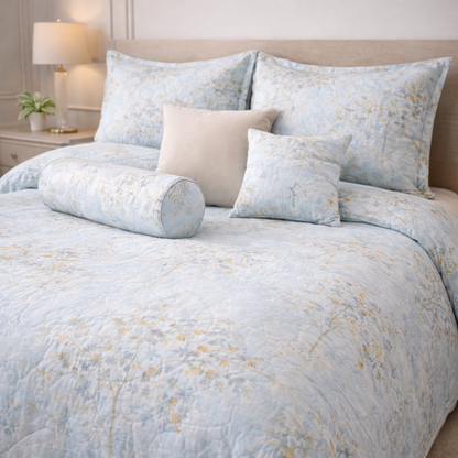 Moon Soft Luxe Series 8 Pcs Quilted Bed Spread Set Poly Bag - Soft Sky Blue Colour
