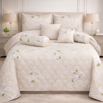 Moon Soft Luxe Series 8 Pcs Quilted Bed Spread Set Poly Bag - Warm Sand Colour