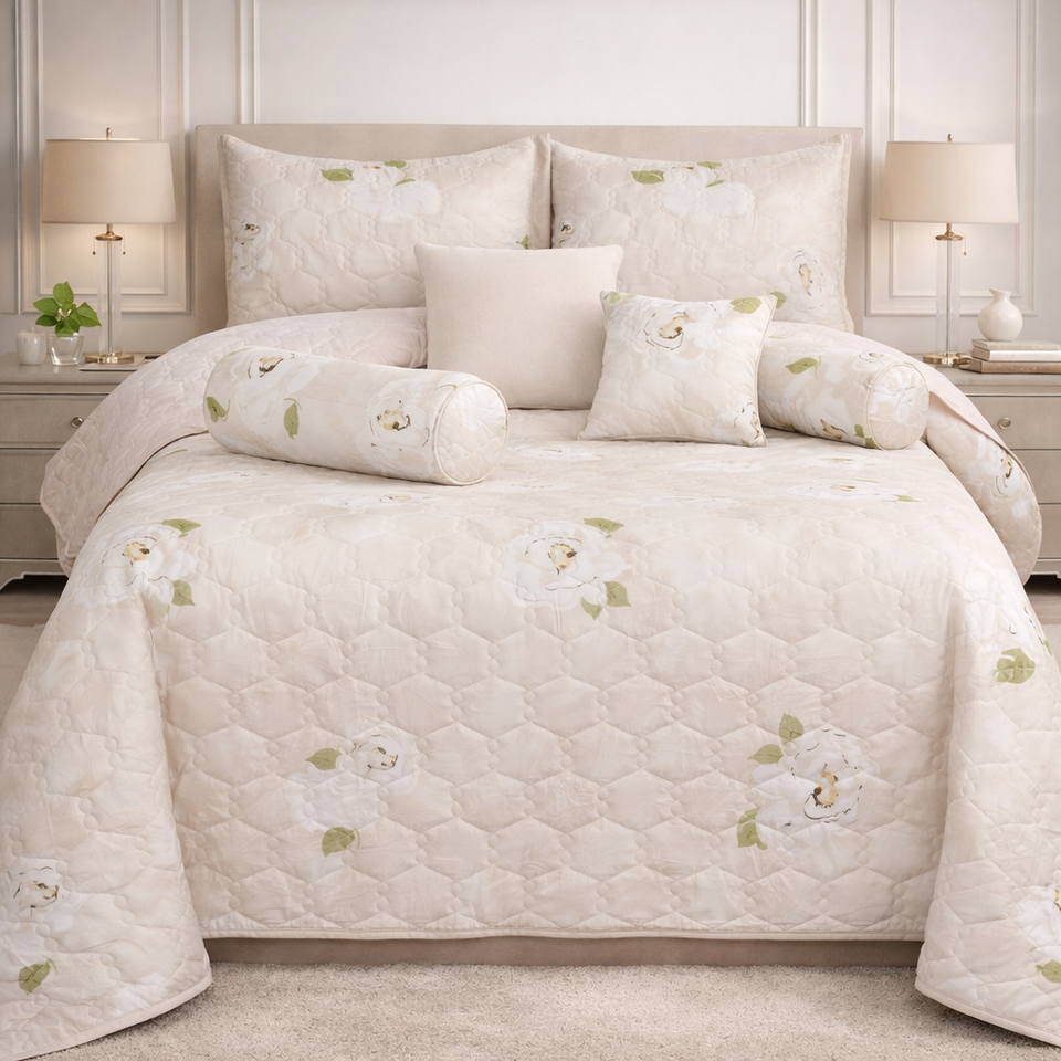 Moon Soft Luxe Series 8 Pcs Quilted Bed Spread Set Poly Bag - Warm Sand Colour