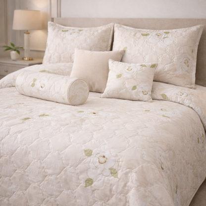 Moon Soft Luxe Series 8 Pcs Quilted Bed Spread Set Poly Bag - Warm Sand Colour
