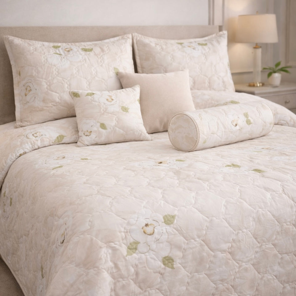 Moon Soft Luxe Series 8 Pcs Quilted Bed Spread Set Poly Bag - Warm Sand Colour