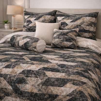 Moon Soft Luxe Series 8 Pcs Quilted Bed Spread Set Poly Bag - Charcoal Gray Colour