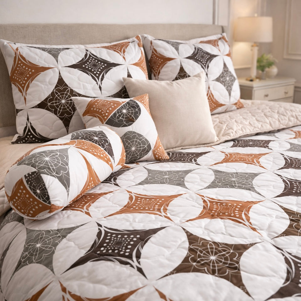 Moon Soft Luxe Series 8 Pcs Quilted Bed Spread Set Poly Bag - White Colour