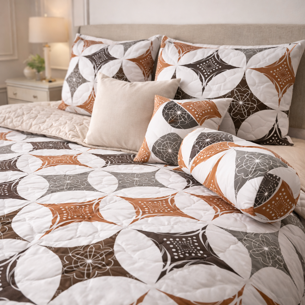 Moon Soft Luxe Series 8 Pcs Quilted Bed Spread Set Poly Bag - White Colour