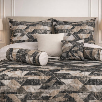 Moon Soft Luxe Series 8 Pcs Quilted Bed Spread Set Poly Bag - Charcoal Gray Colour