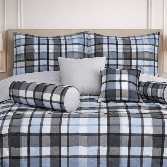 Moon Soft Luxe Series 8 Pcs Quilted Bed Spread Set Poly Bag - Blue Colour