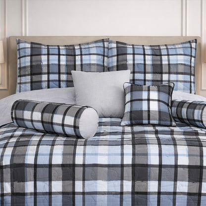 Moon Soft Luxe Series 8 Pcs Quilted Bed Spread Set Poly Bag - Blue Colour