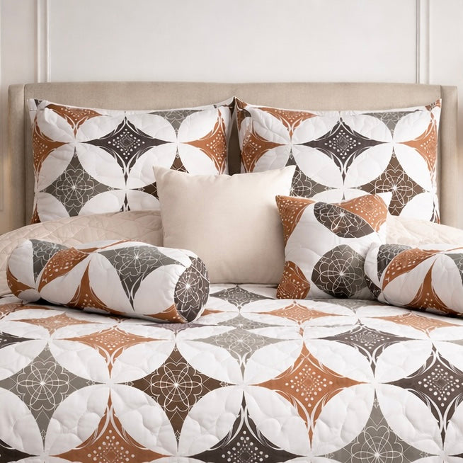 Moon Soft Luxe Series 8 Pcs Quilted Bed Spread Set Poly Bag - White Colour