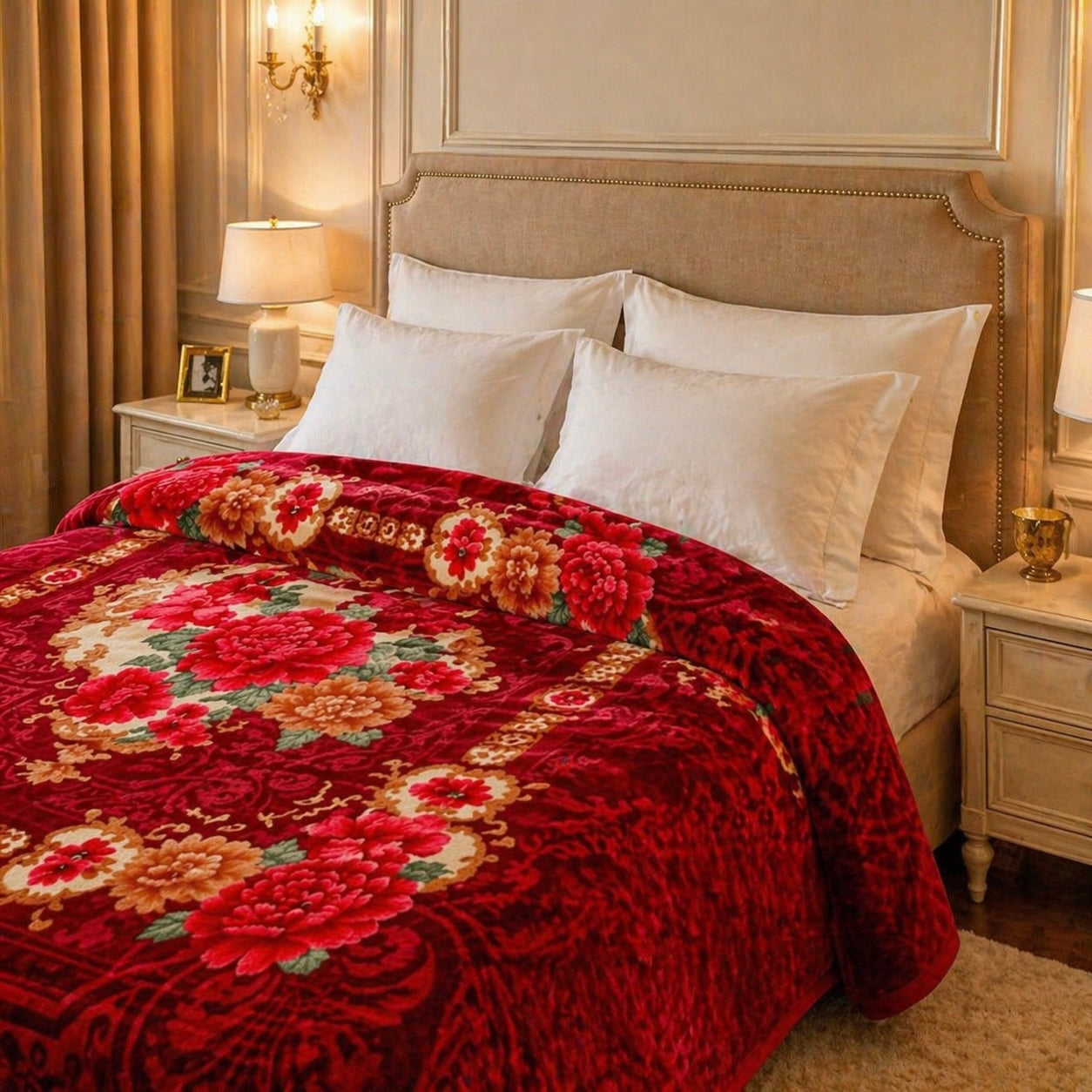 Regalia Crest Double Bed Blanket 2 Ply - Ruby Red Colour