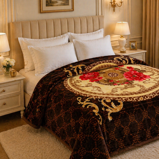 Regalia Crest Double Bed Blanket 2 Ply - Brown Colour