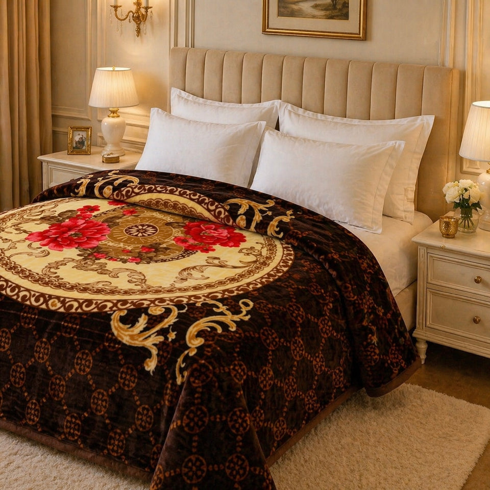 Regalia Crest Double Bed Blanket 2 Ply - Brown Colour