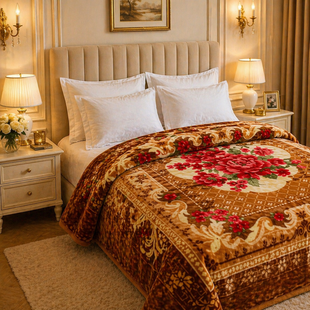 Regalia Crest Double Bed Blanket 2 Ply - Rust Orange Colour