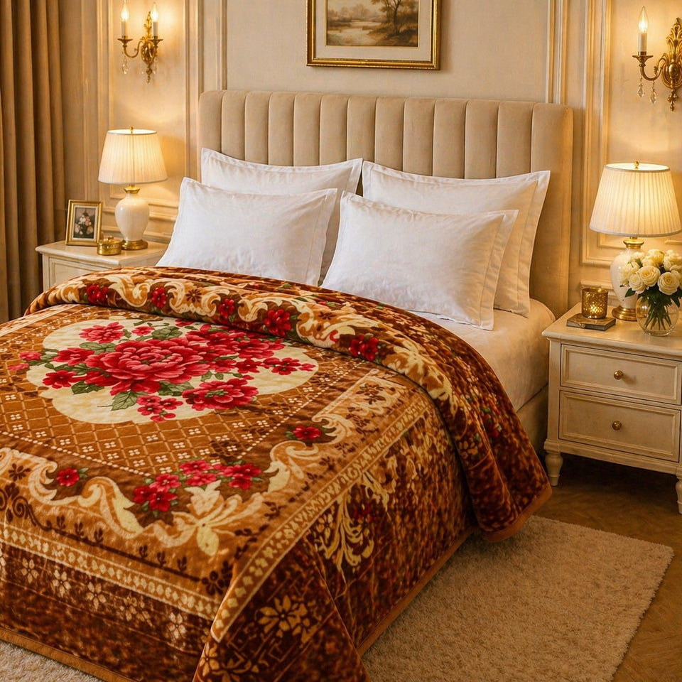 Regalia Crest Double Bed Blanket 2 Ply - Rust Orange Colour