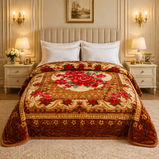 Regalia Crest Double Bed Blanket 2 Ply - Rust Orange Colour