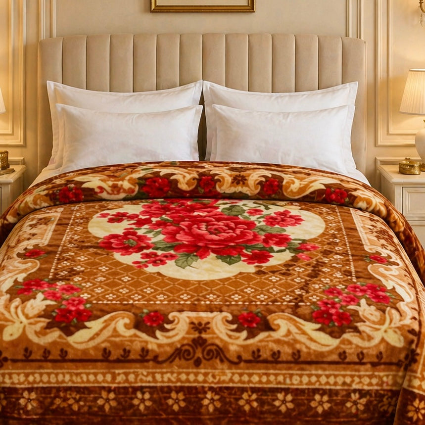 Regalia Crest Double Bed Blanket 2 Ply - Rust Orange Colour