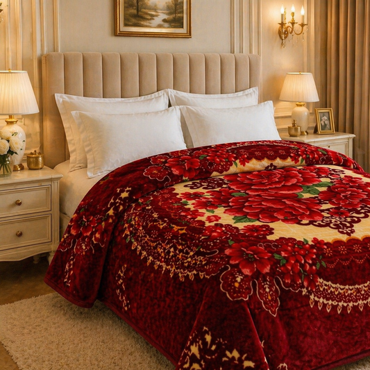 Regalia Crest Double Bed Blanket 2 Ply - Maroon Colour