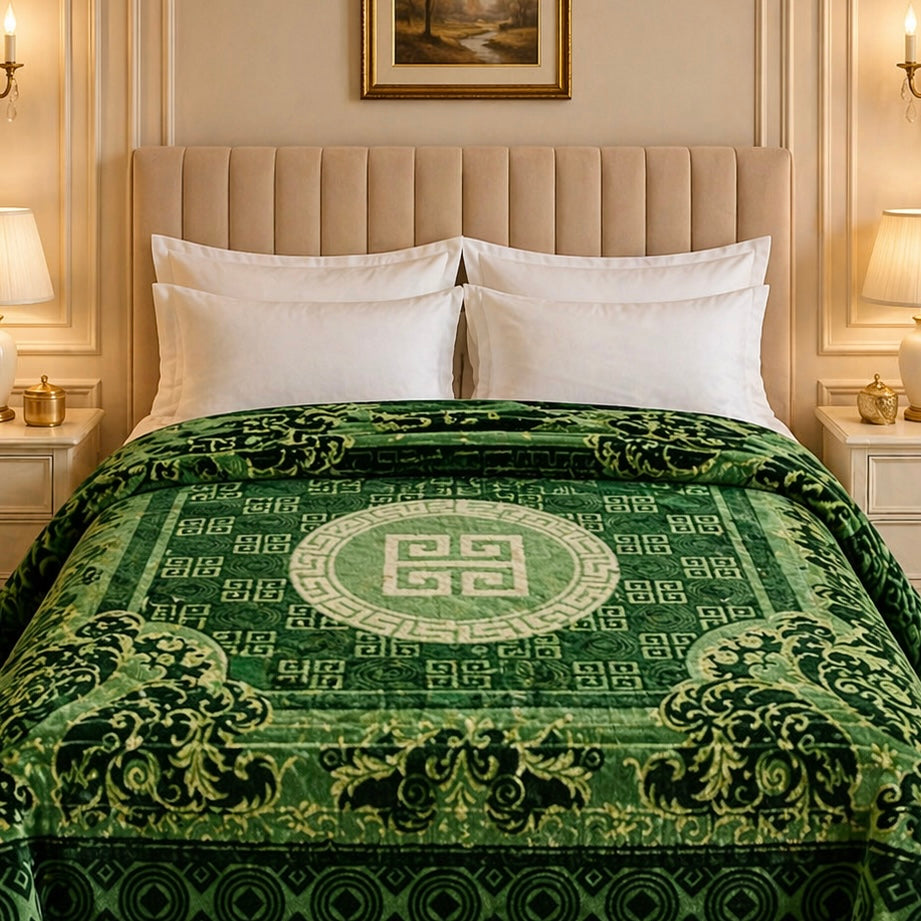 Regalia Crest Double Bed Blanket 2 Ply - Green Colour