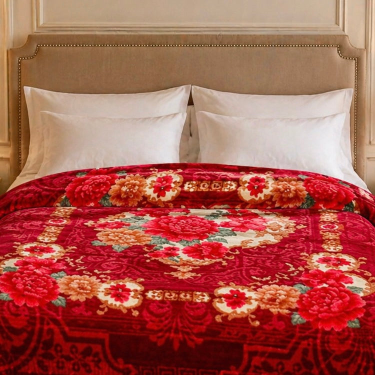 Regalia Crest Double Bed Blanket 2 Ply - Ruby Red Colour