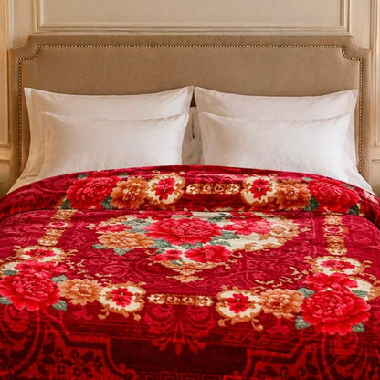 Regalia Crest Double Bed Blanket 2 Ply - Ruby Red Colour