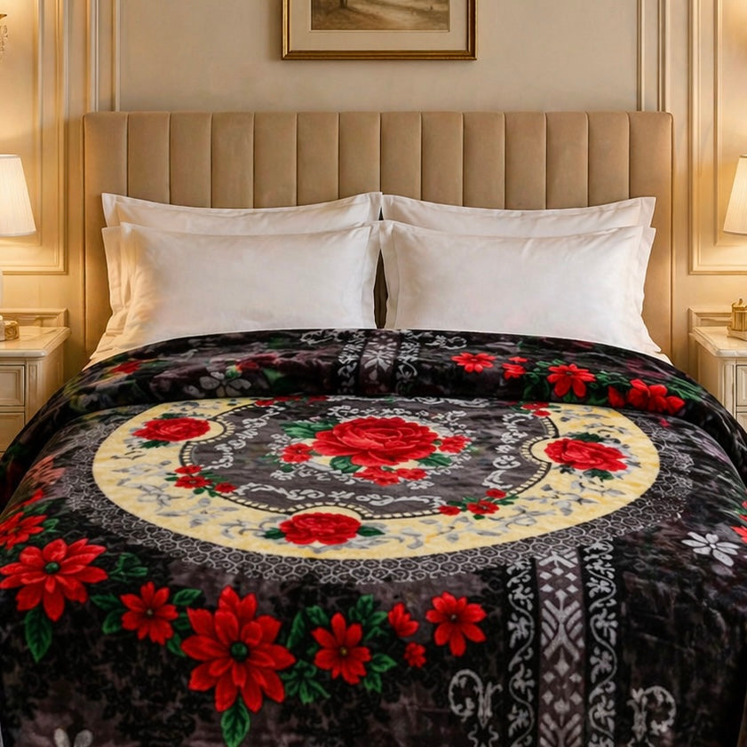 Regalia Crest Double Bed Blanket 2 Ply - Midnight Damask Colour
