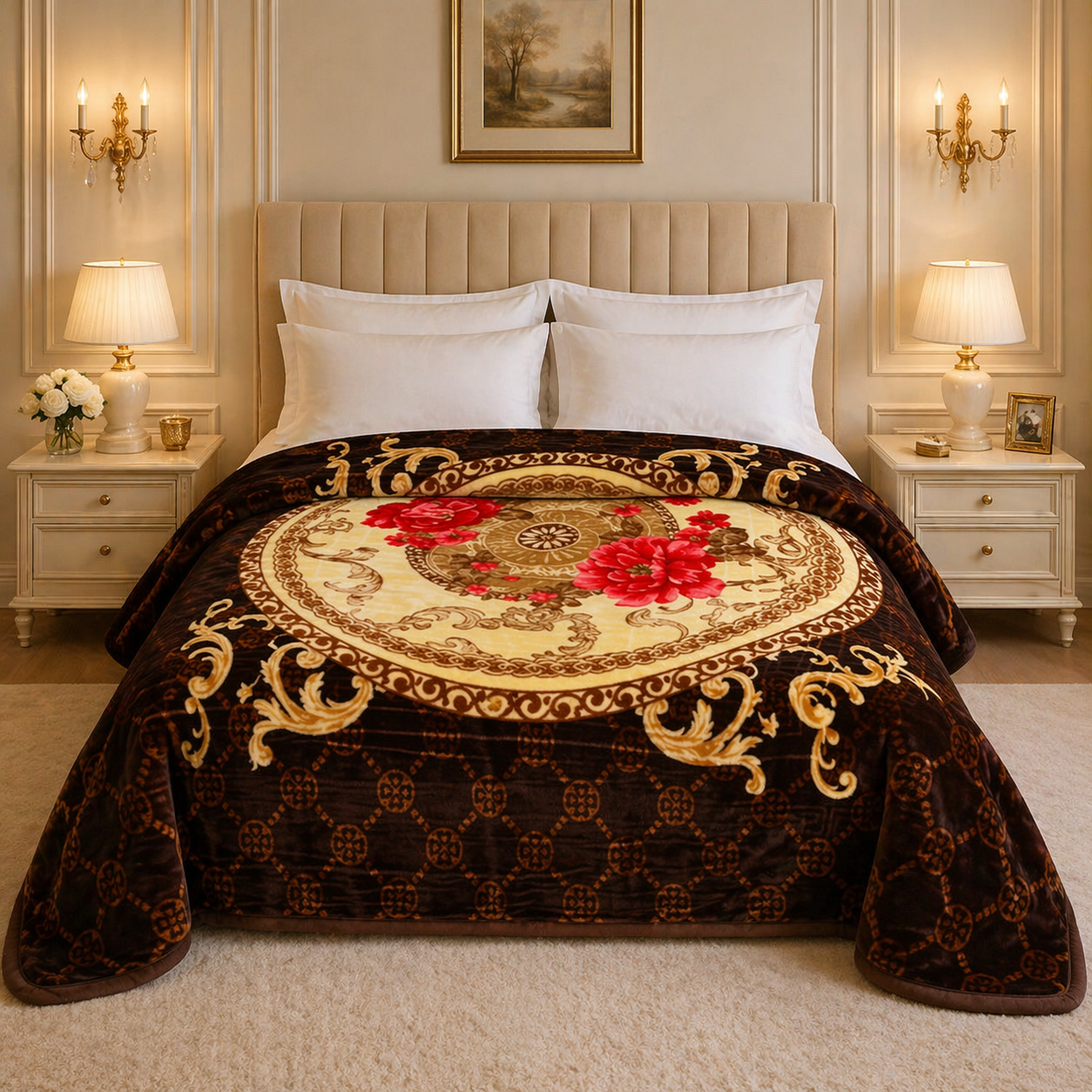 Regalia Crest Double Bed Blanket 2 Ply - Brown Colour