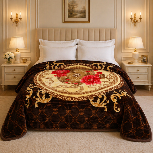 Regalia Crest Double Bed Blanket 2 Ply - Brown Colour