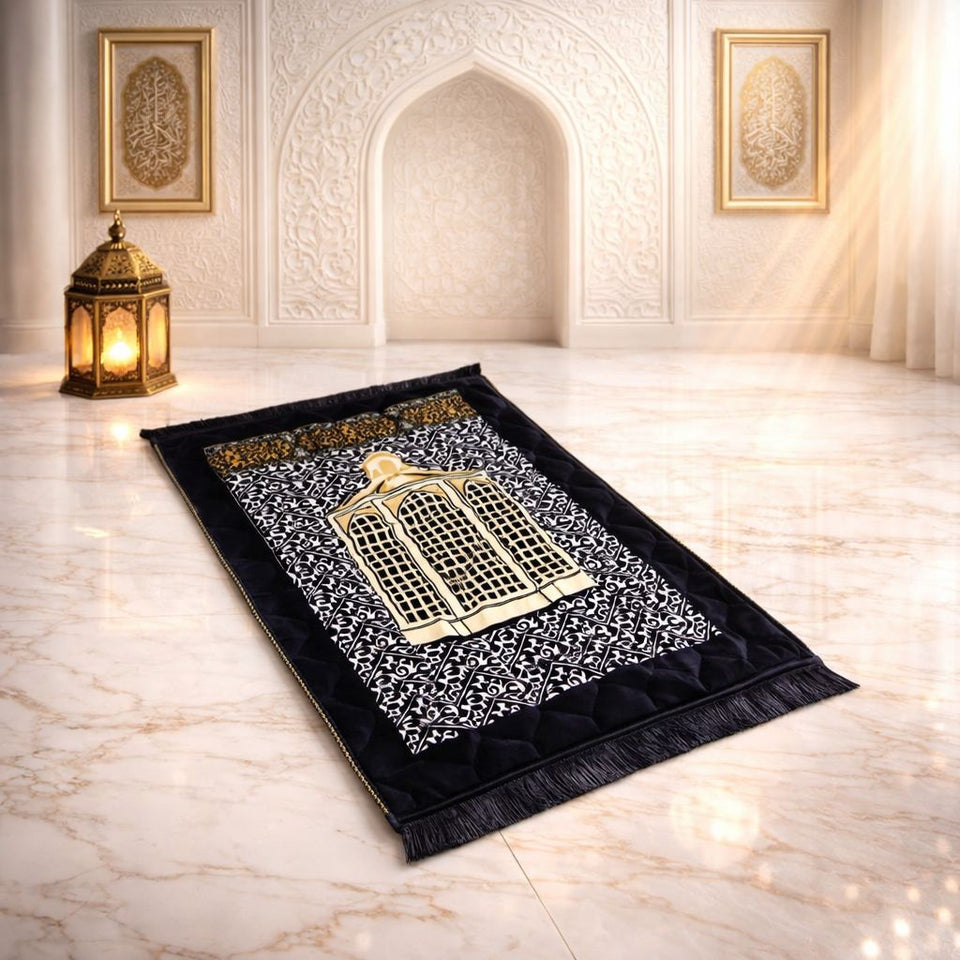 Rehmat Quilted Prayer Mat - Black Colour