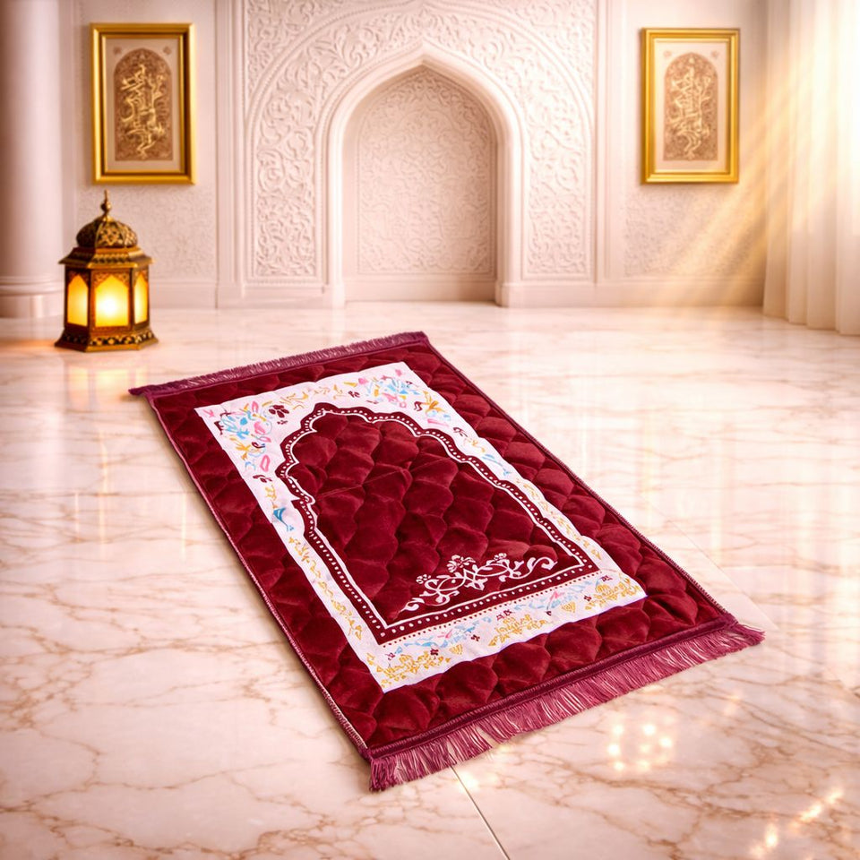 Rehmat Quilted Prayer Mat - Red Colour