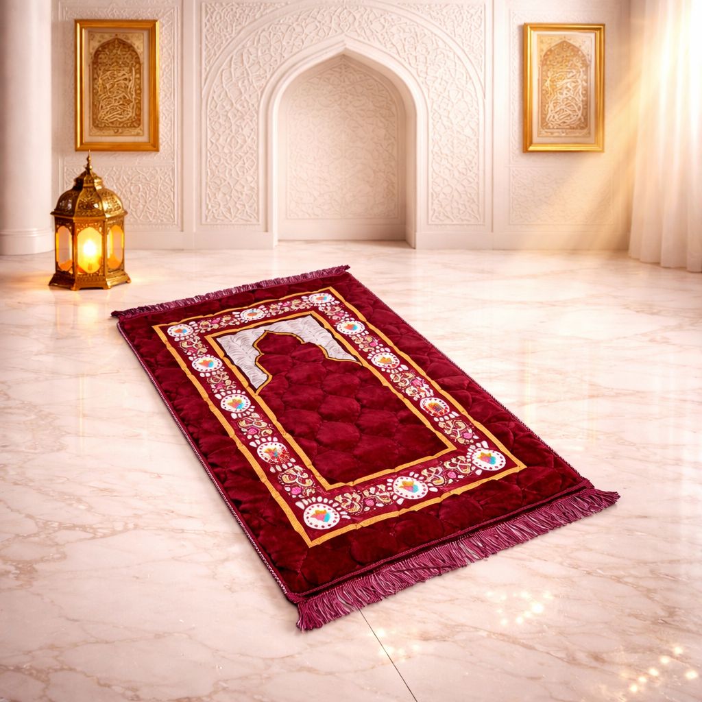 Rehmat Quilted Prayer Mat - Dark Red Colour