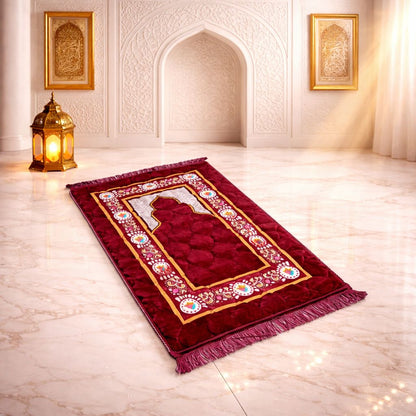 Rehmat Quilted Prayer Mat - Dark Red Colour
